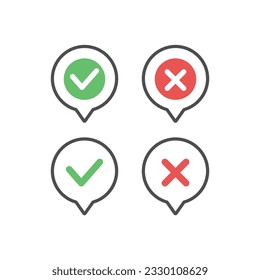 Checkmark And Cross Shape Icon Set Vector Design.