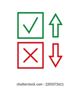 checkmark and cross sign box with arrow up and down vector