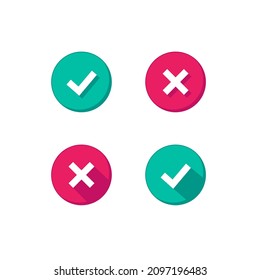 Marca de verificación y conjunto de signos cruzados. Aprobado. Rechazado. Ilustración del vector sobre fondo blanco