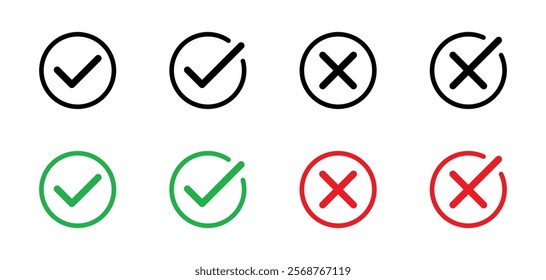 Checkmark cross symbols. Checkbox false wrong icons set. Vote checkmark, cross icons, symbols set. Vector icons