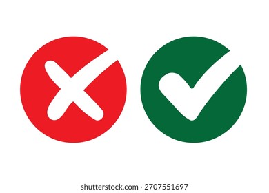 Marca de verificación de símbolos cruzados. Casilla de verificación falsos iconos incorrectos establecidos. Marca de verificación de voto, iconos cruzados, conjunto de símbolos. Iconos del vector