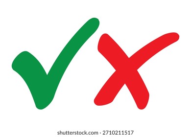 Marca de verificación de símbolos cruzados. Casilla de verificación falsos iconos incorrectos establecidos. Marca de verificación de voto, iconos cruzados, conjunto de símbolos. Iconos del vector