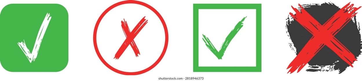 Checkmark and cross symbols set with green and red accents