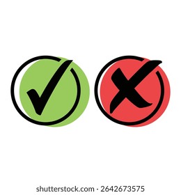 Checkmark and cross vector icon. Tick , cross flat symbol on white backround