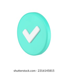 Checkmark done complete green circle button positive choice success accept isometric 3d icon realistic vector illustration. Check mark round badge like yes ok confirmation agreement notification
