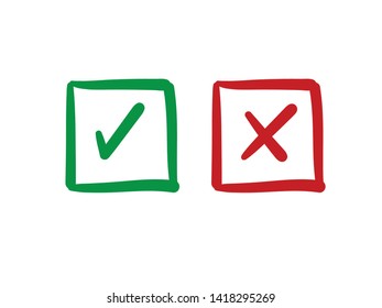 Checkmark doodle vector icons. Approval tick and dissaproval cross.