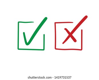Checkmark doodle vector icons. Approval tick and dissaproval cross.