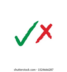 Checkmark doodles, Green tick and Red X cross. Check marks scribble icons.