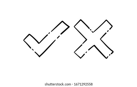 Markierungsdoodles, ankreuzen und kreuzen. Handgezeichnete Kontrollmarken.