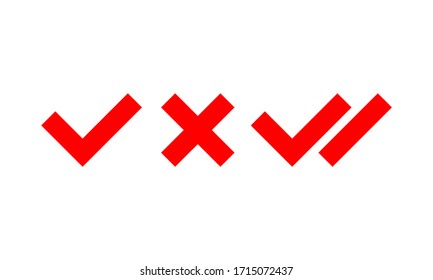 Checkmark double right symbol icon set, wrong symbol on isolated white background. EPS 10 vector.
