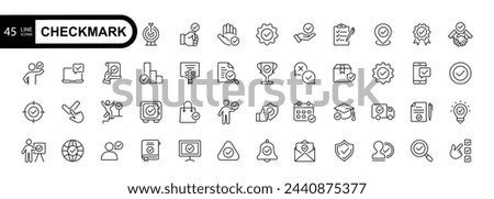 Checkmark  editable stroke icon set. Accept, agree, selected, confirm, approve, correct, complete, checklist and more. Vector illustration.
