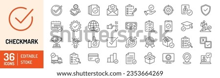 Checkmark editable stroke outline Icons set. Check, approve, ticks, quality check, confirm, correct, checklist and verified. Vector illustration