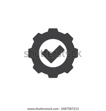 Checkmark with a gear vector icon. filled flat sign for mobile concept and web design. Quality Control glyph icon. Symbol, logo illustration. Vector graphics