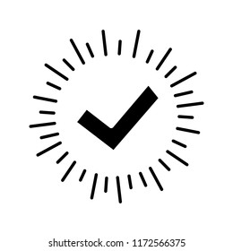 Checkmark glyph icon. Successfully tested. Tick mark. Quality assurance. Silhouette symbol. Negative space. Approved.  Verification and validation. Quality badge. Vector isolated illustration