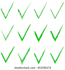 checkmark Green Approval Hand Drawn Sign Vector Set