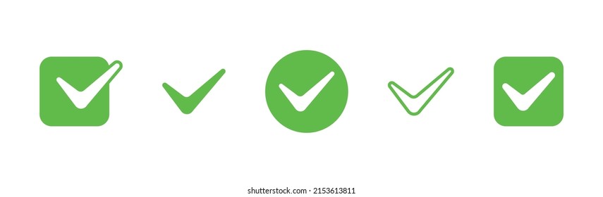 Checkmark green icon set. Consent and approval symbol election vote graphic sign with decision vector mark