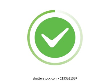 Checkmark green loading complete. Sign of updates new programs and extensions successful web installation and operation of vector applications