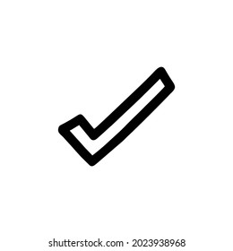 Marca de verificación contorno dibujado a mano.Negro sobre fondo blanco. Ilustración vectorial.