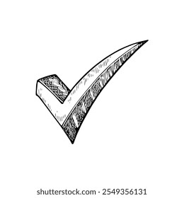 Marca de seleção, vetor desenhado à mão, estilo gráfico, ilustração de desenhos animados, preto e branco, estilo de esboço