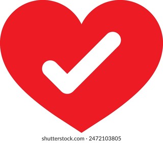 Checkmark heart icon isolated on white background . Red heart with checkmark icon vector
