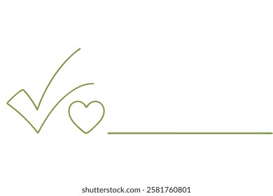Checkmark and Heart One Line Drawing