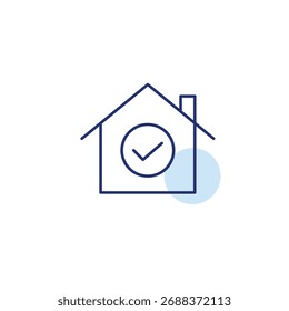 Checkmark in house. Verified property, trusted real estate. Pixel perfect, editable stroke vector icon