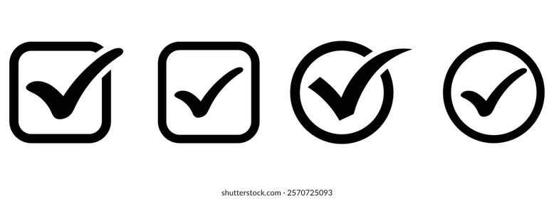 Checkmark icon. Approved symbol. Checked check box sign. Set black check marks of simple web buttons. Vector illustration.