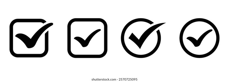 Checkmark icon. Approved symbol. Checked check box sign. Set black check marks of simple web buttons. Vector illustration.