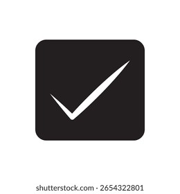 Markierungssymbol. Symbol genehmigt. Kontrollkästchen aktiviert. Setzen Sie schwarze Häkchen auf einfache Web-Buttons. Vektorgrafik.