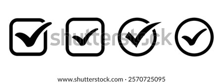 Checkmark icon. Approved symbol. Checked check box sign. Set black check marks of simple web buttons. Vector illustration.