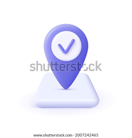 Checkmark icon. Approvement concept. Geolocation map mark, point location. 3d realistic vector illustration. 