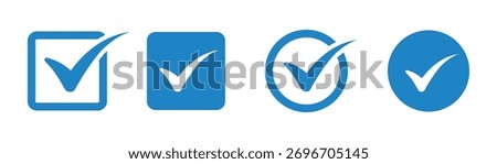 Checkmark icon. Blue check mark vector set. Checked checkbox sign. Approved symbol. Isolated v checkmark icon.