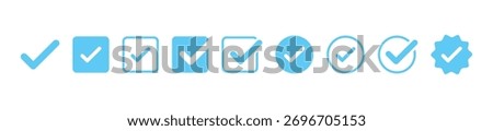 Checkmark icon. Blue check mark vector set. Checked checkbox sign. Approved symbol. Isolated v checkmark icon.