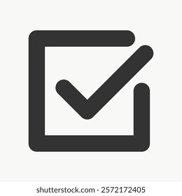 Checkmark icon in a box, symbolizing approval. The checkmark in a box is a universal sign of completion, approval, and confirmation. Simple icon vector element. Website UX UI icon.