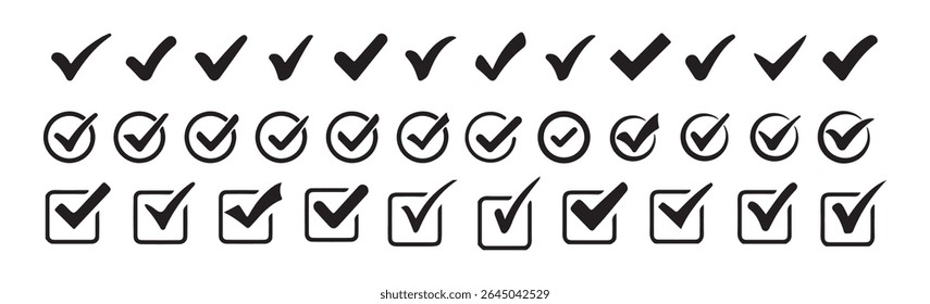 checkmark icon. Check box icon with right or correct buttons and yes checkmark tick box icons. Black checkmark Big Collection