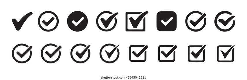 checkmark icon. Check box icon with right or correct buttons and yes checkmark tick box icons. Black checkmark Big Collection