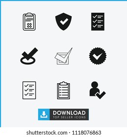 Checkmark icon. collection of 9 checkmark filled and outline icons such as shield, tick, add user, checklist. editable checkmark icons for web and mobile.