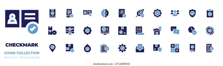 Colección de icono de marca de verificación. Estilo audaz. Renovar, verificación, Comentarios, Identificación, éxito, conformidad, toma de decisiones, verificación, equipo.