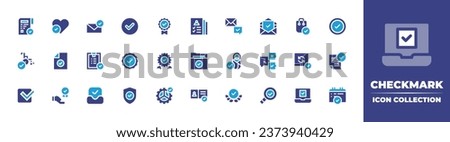 Checkmark icon collection. Duotone color. Vector illustration. Containing accept, check, verification, approved, shield, calendar, value proposal, registered, folder, identification, inspection.