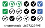 Checkmark icon collection. Green , black and blue checkmark vector set. Checked check box sign.