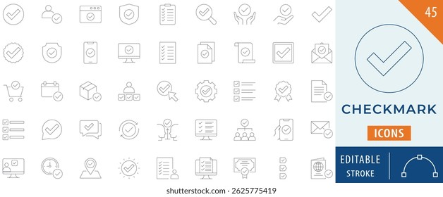 Checkmark icon collection set - Editable stroke line.