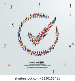 checkmark icon or concept. large group of people form to create shape checkmark. Vector illustration.