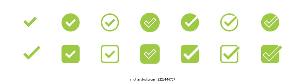 Checkmark icon. Green check mark vector set. Checked checkbox sign. Approved symbol. Isolated v checkmark icon.