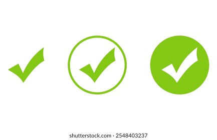 Checkmark icon, green checkmark isolated on white background. Approve symbol. 