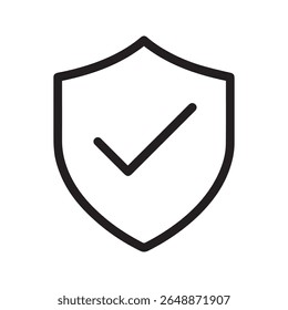 Icono de marca de verificación dentro del Vector del contorno del escudo sobre fondo blanco