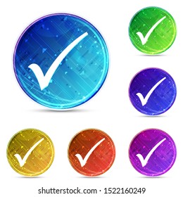 Checkmark icon isolated on digital abstract round buttons set illustration