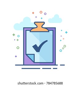 Checkmark icon in outlined flat color style. Vector illustration.