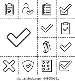 Checkmark icon. set of 13 outline checkmark icons such as clipboard, tick, checklist, add user, cross