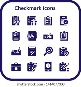 checkmark icon set. 16 filled checkmark icons.  Collection Of - Clipboard, List, Tasks, Agenda, Check, Task, Autograph, Check mark, Event, Test
