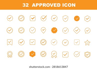 Checkmark icon set. Approval icons in line style. Editable web icons for agreement, vote, confirmation, choise, validation, completed tasks and verified status. Vector illustration.